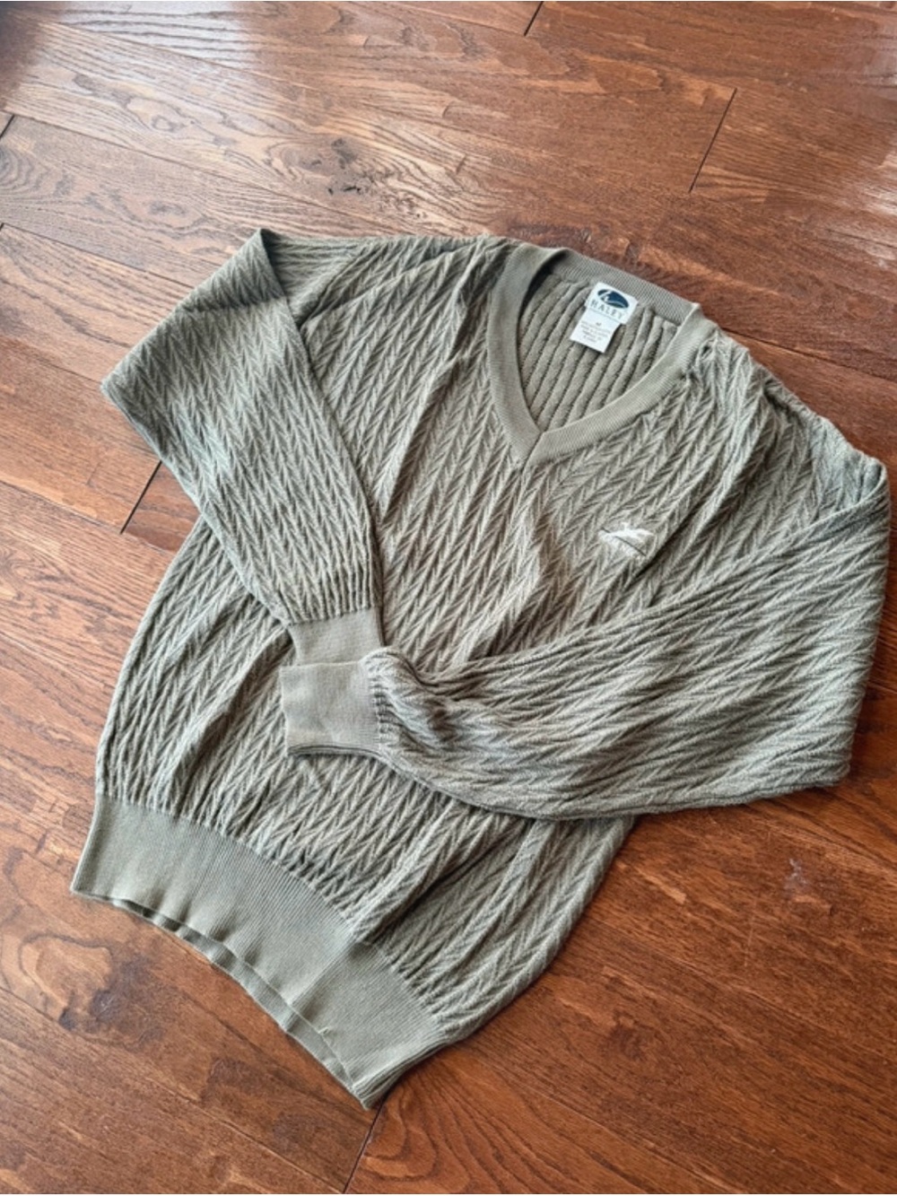 Textured V-Neck Sweater in Olive for Men